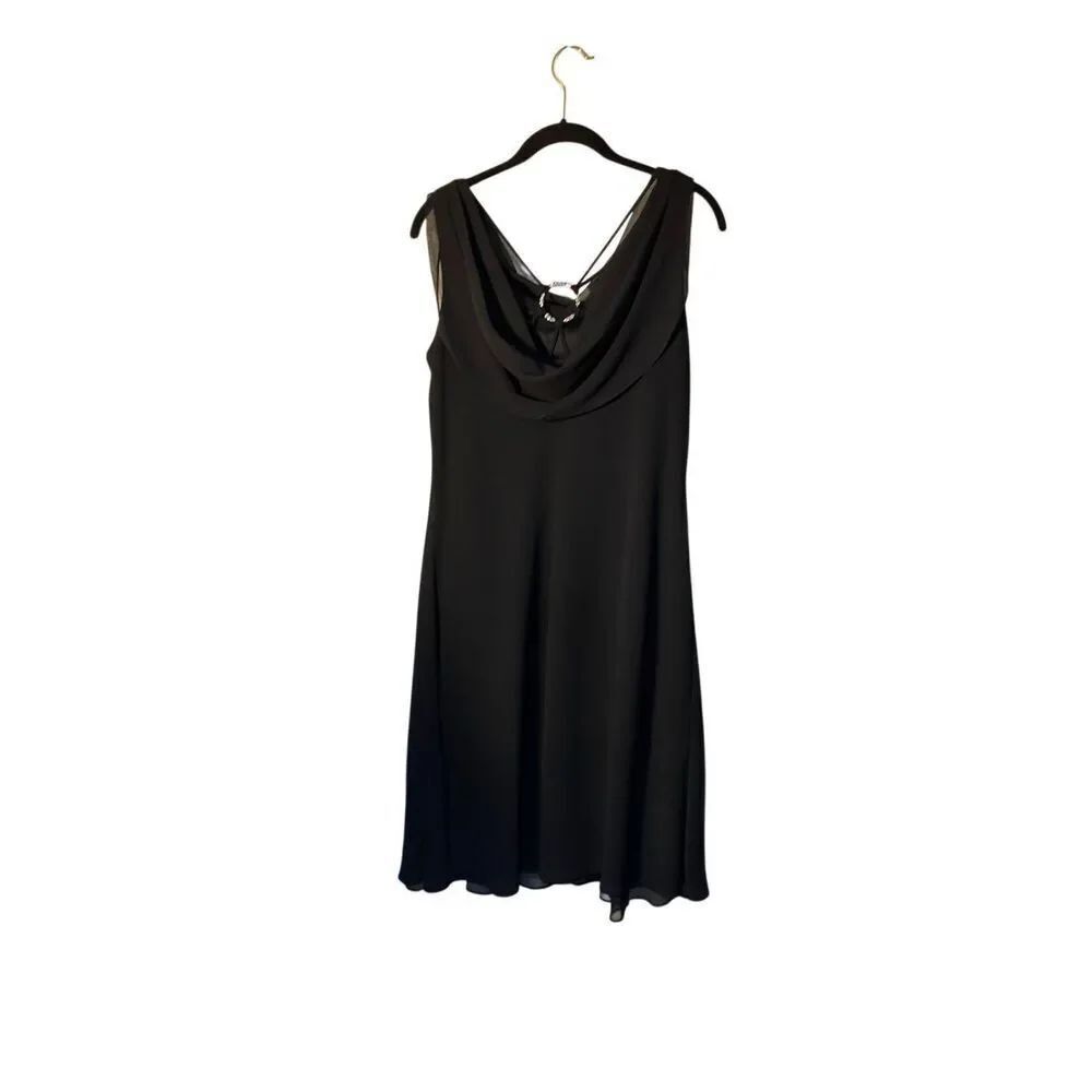 S.L. fashions women’s black chiffon, Cowl neck dress size medium.